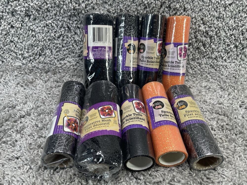 Sparkly Spider Web Mesh 6inX3in Yds Silver Black Orange Lot Of 9 Crafters Mesh